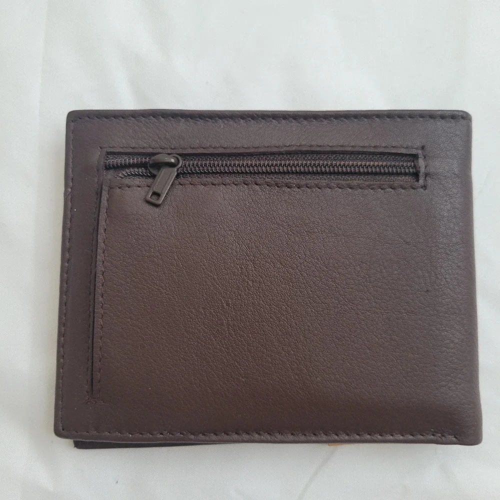 Leather Architect RFID Genuine Leather Bifold Wallet Brown Zip Coin Pocket